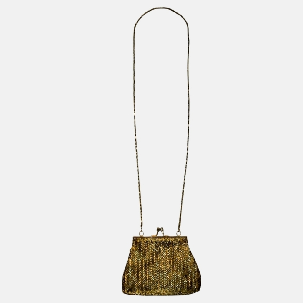 Vintage Late 1950s Hand-Beaded Evening Bag Dense Bugle Beads Made In Hong Kong